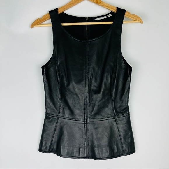 Halogen Black Leather Front Knit Back Peplum Blouse - Picture 2 of 7